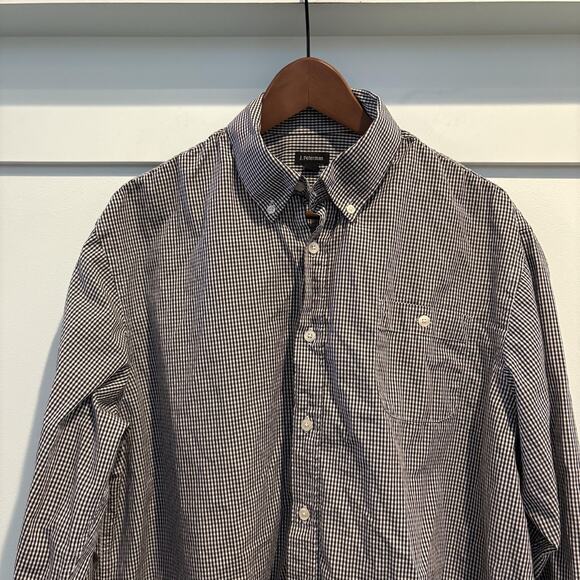 J Peterman Shirt Mens Large Check Black GIngham Button Up Long Sleeve Portugal - Picture 3 of 10